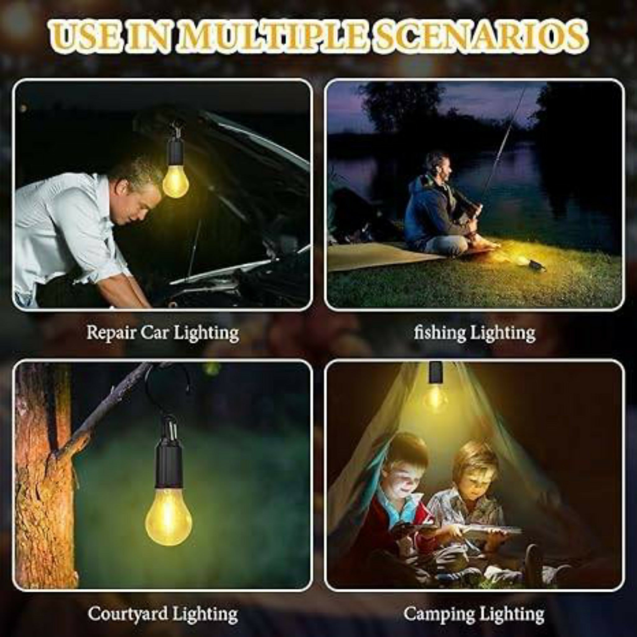 Rechargeable LED Camping Lantern with Clip Hook – Portable Tent Light, Emergency Lamp, USB Type-C Rechargeable