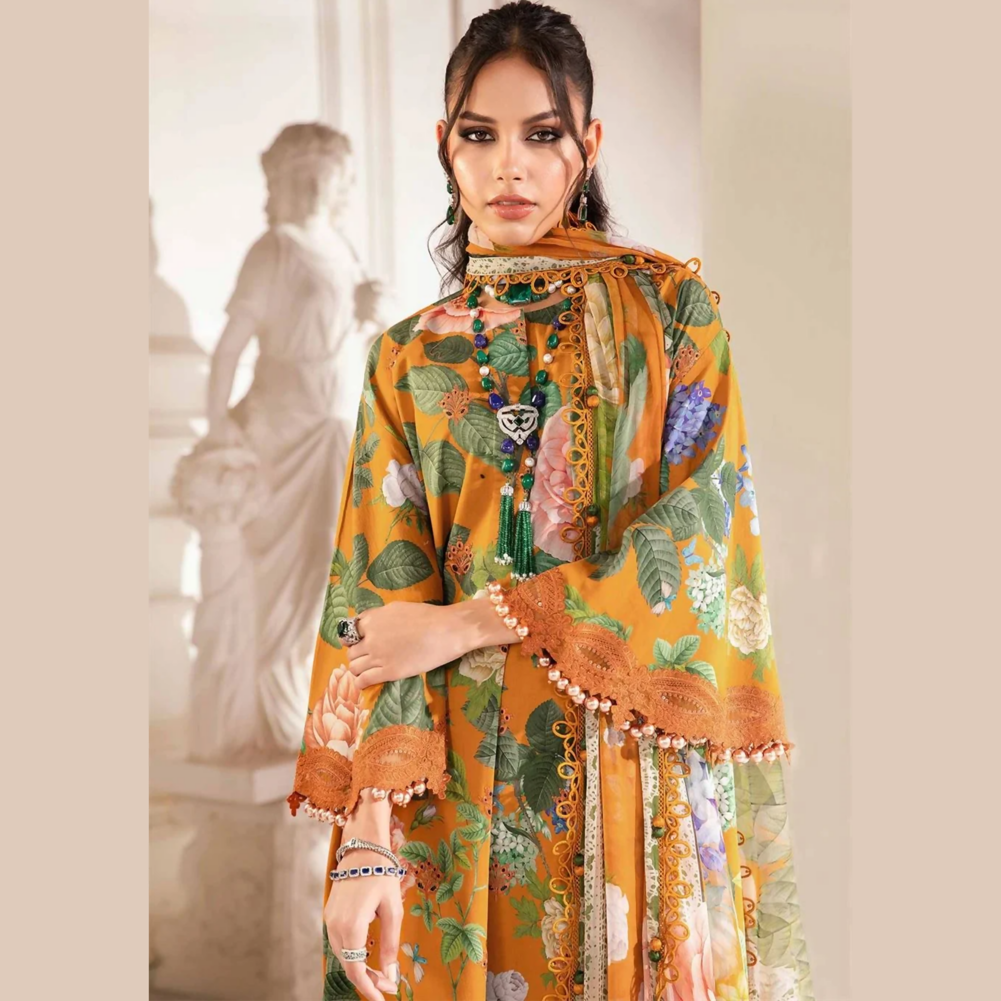 Unstitched Suit, Unique M.Prints on Pure Lawn, for Women