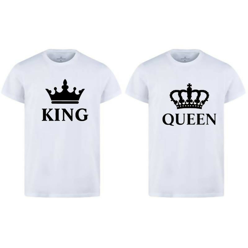 Combo Of King & Queen Style White T-Shirt with Cute Design – King & Queen Design T-Shirts – Best Quality T-Shirts For Girls | T-Shirt For Women – T-Shirt For Boy | T-Shirt For Men | Queen T-Shirts | King Design T-Shirt – Large