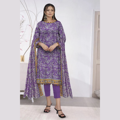 Unstitched Suit, Mirha Print Lawn Purple & Effortless Summer Elegance