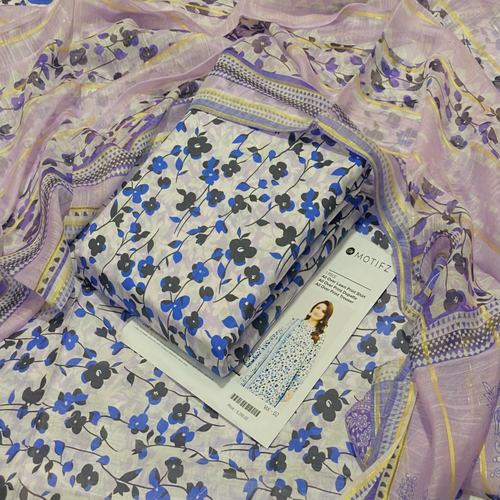 Unstitch Suit, 3 Piece, Digital Print Lawn Shirt & Trousers