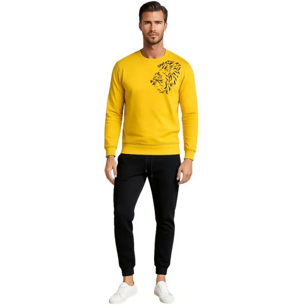 LION Printed Yellow Tracksuit Sweatshirt & Trouser | Warm & Comfortable Winter Wear | Large