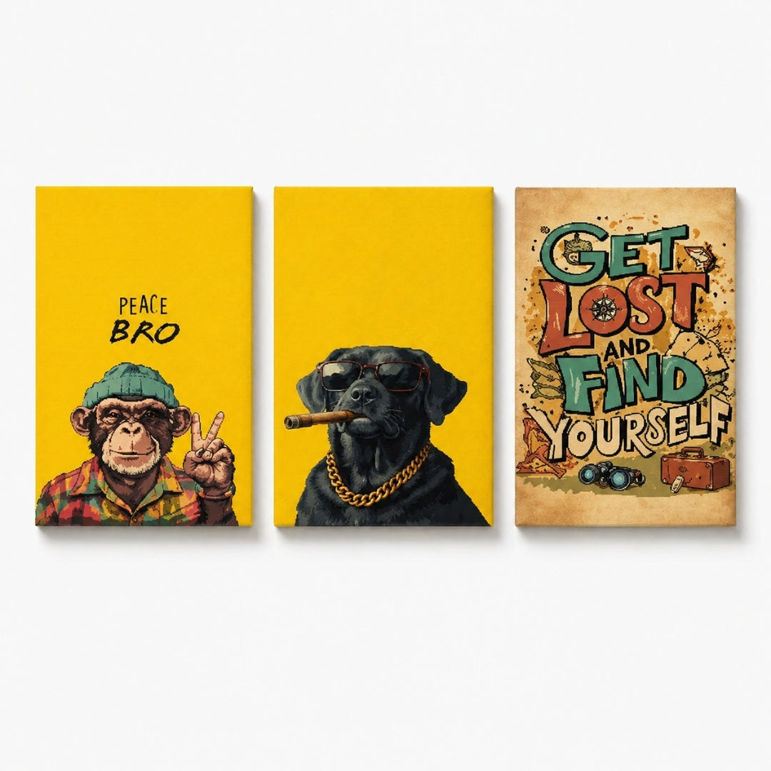 Urban cool ape and dog wooden wall art set