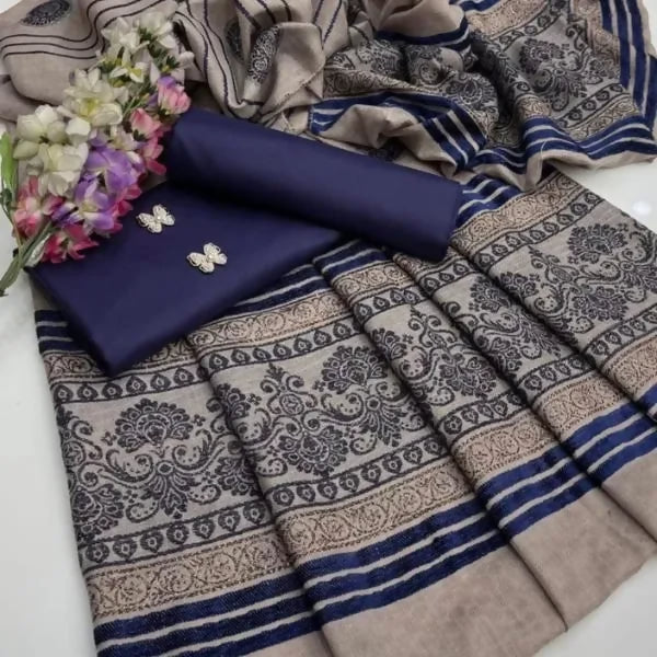 3 Pcs Women's Unstitched Plain Suit