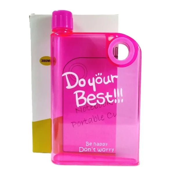 Pink Ultra Slim Notebook Style Water Bottle 380ml | Portable Memo Bottle for Travel, School & OfficePink Ultra Slim Notebook Style Water Bottle 380ml | Portable Memo Bottle for Travel, School & Office