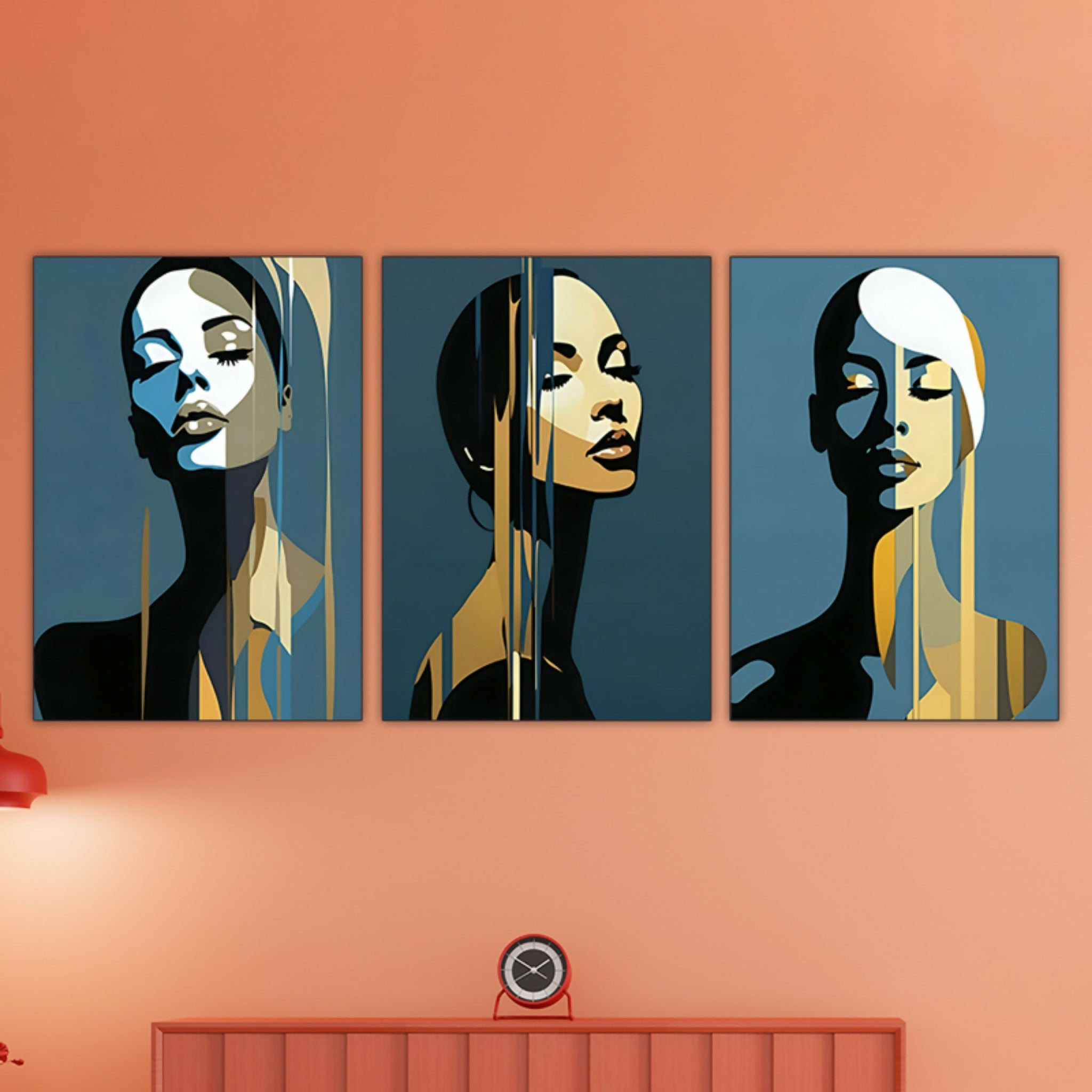 Set of 3 Inspirational Wall Art Wooden Frames | Abstract Portraits with Gold Accents | 8×11 Inch MDF Phototile