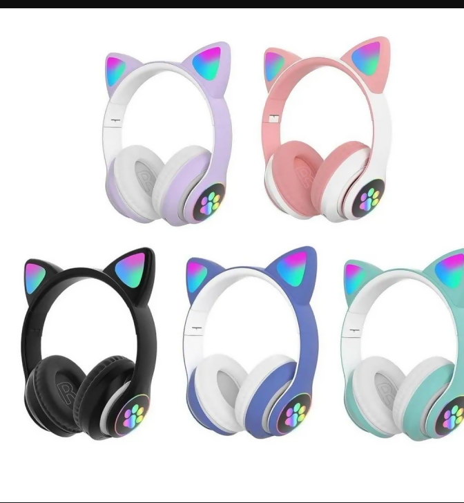 Cat Ear Bluetooth Headphones Pink With LED Light
