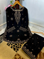 Malai Lawn Contrast Embroidered Shirt With Embroidered Sleeves & Malai Lawn Contrast Embroidered Farshi Shalwar 2pc Dress