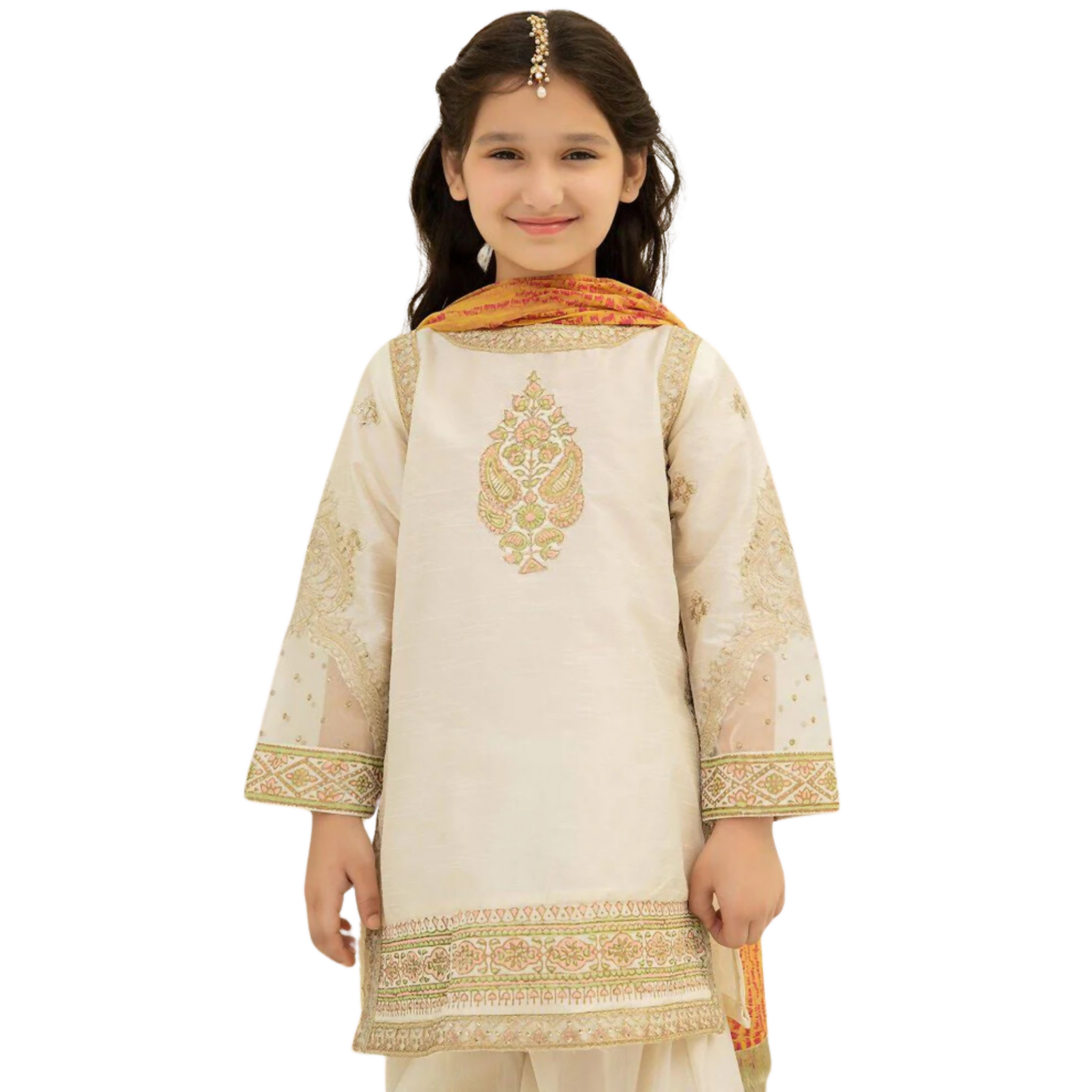 Chiffon, Net & Malai Suit, Elegant Chiffon, Net & Malai Outfit, for Kids'