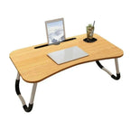 Foldable Laptop Table with Tablet Holder and Cup Holder – Beige Multi-Purpose Bed Desk