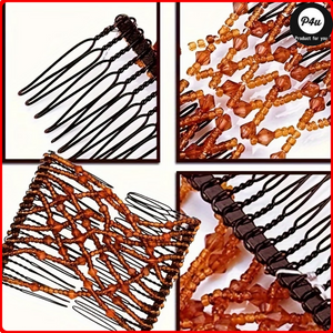 Beads Hiar Comb Beads Hiar Comb Clip Double Slide Stretchy Beads Clip with Elastic by Slide Stretchy Flower Beads