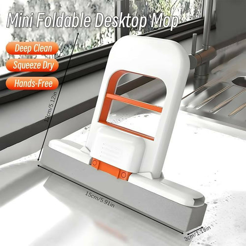 Mini Foldable Desktop Mop – Portable Mini Cleaning Sponge Mop bathroom tiles, and small spaces