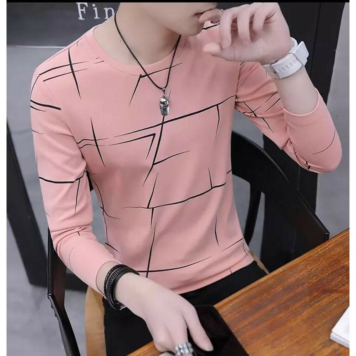 Men’s Pink Cotton Full Sleeve T-Shirt