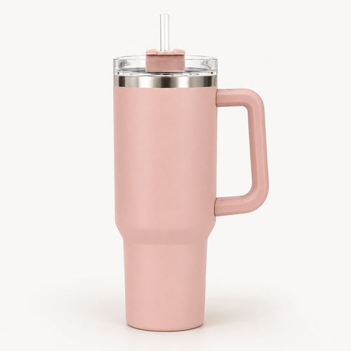 Vacuum Thermal Travel Mug with Handle & Straw