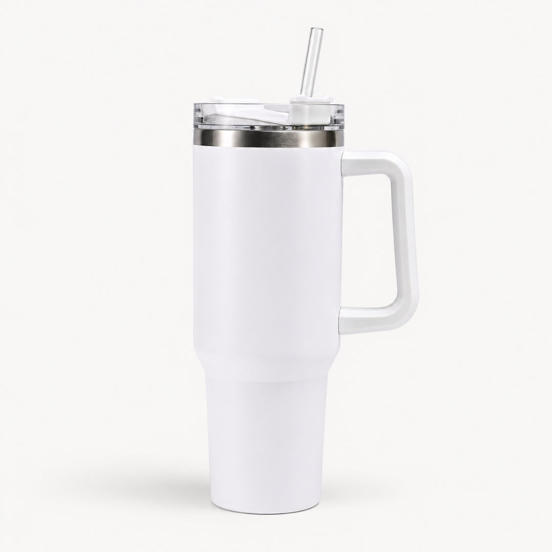 Vacuum Thermal Travel Mug with Handle & Straw