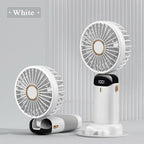 Digital Display Portable Mini Fan – 5-in-1 Multipurpose USB-C Rechargeable Handheld Fan - With Cable (Random Color)