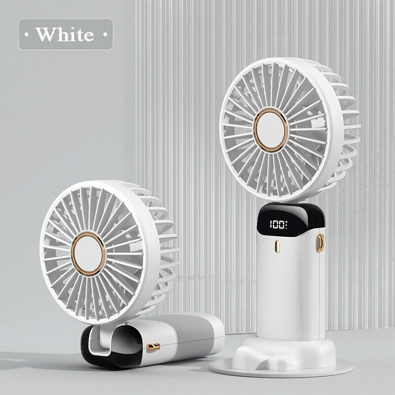 Digital Display Portable Mini Fan – 5-in-1 Multipurpose USB-C Rechargeable Handheld Fan - With Cable (Random Color)