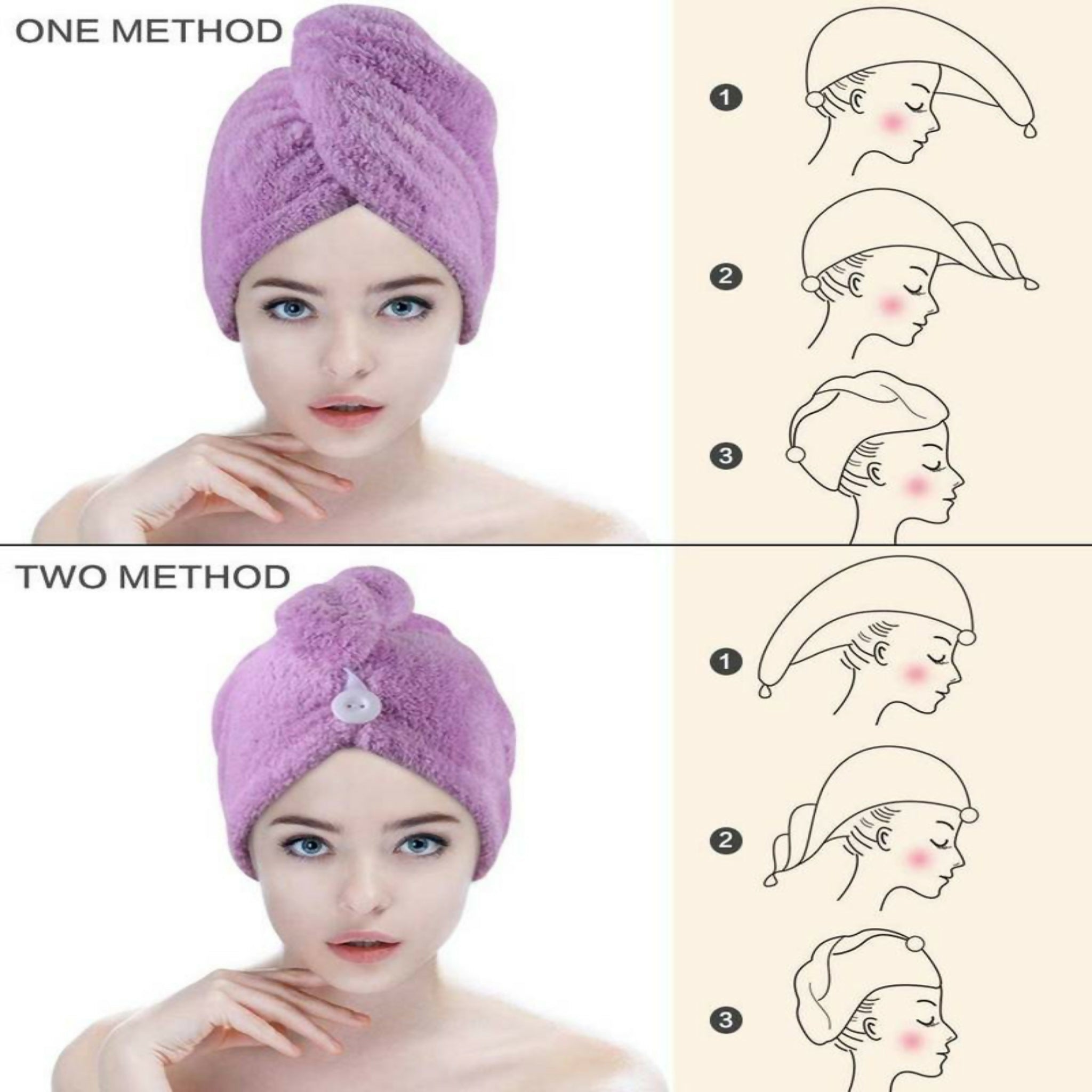 Pack of 2 Super Absorbent Microfiber Hair Towels – Quick Dry Hair Wrap Turban for Women, Long, Thick & Curly Hair