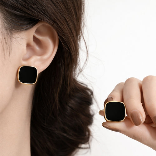 Vintage Geometric Square Earrings Golden Metallic Stud Earrings for Women