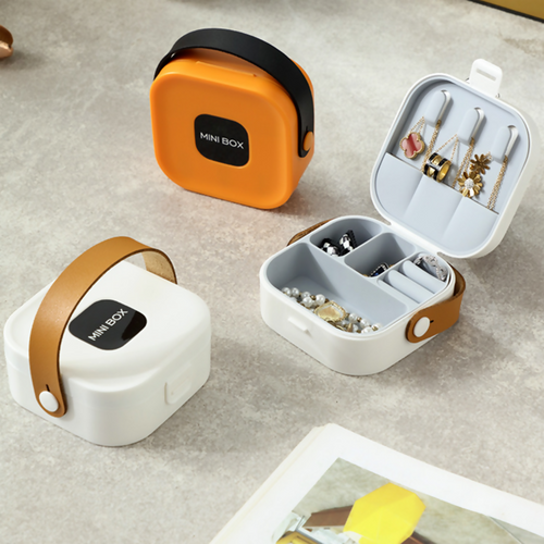 Jewelry Organizer Box | Portable Jewelry Storage Box | Sleek | Portable | Multi-Functional Travel Jewelry Organizer | Durable | Compact Ring | Necklace | Earring Storage Boxes With Mirror | For Travel | Home | Gift Option – Random Color