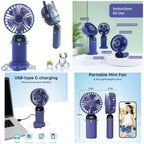 Digital Display Portable Mini Fan – 5-in-1 Multipurpose USB-C Rechargeable Handheld Fan - With Cable (Random Color)