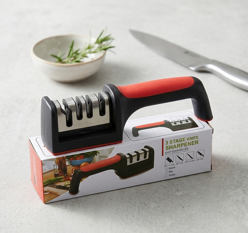 Professional 3_stage kitchen knife sharpeners (Manual sharpening Tool for steel & ceramic knives ) Ergonomic Handle & Non-slip Based for Effortless Grip