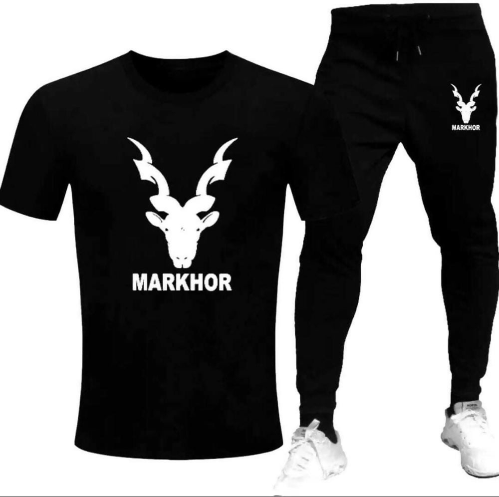 Men's Printed Track Suit Black Slim Fit Summer Wear