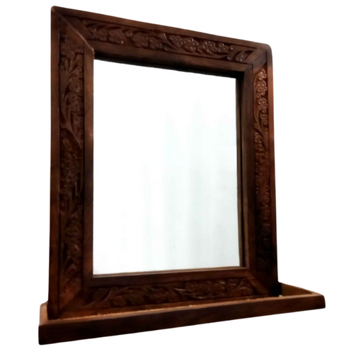 Wooden Mirror with Carving