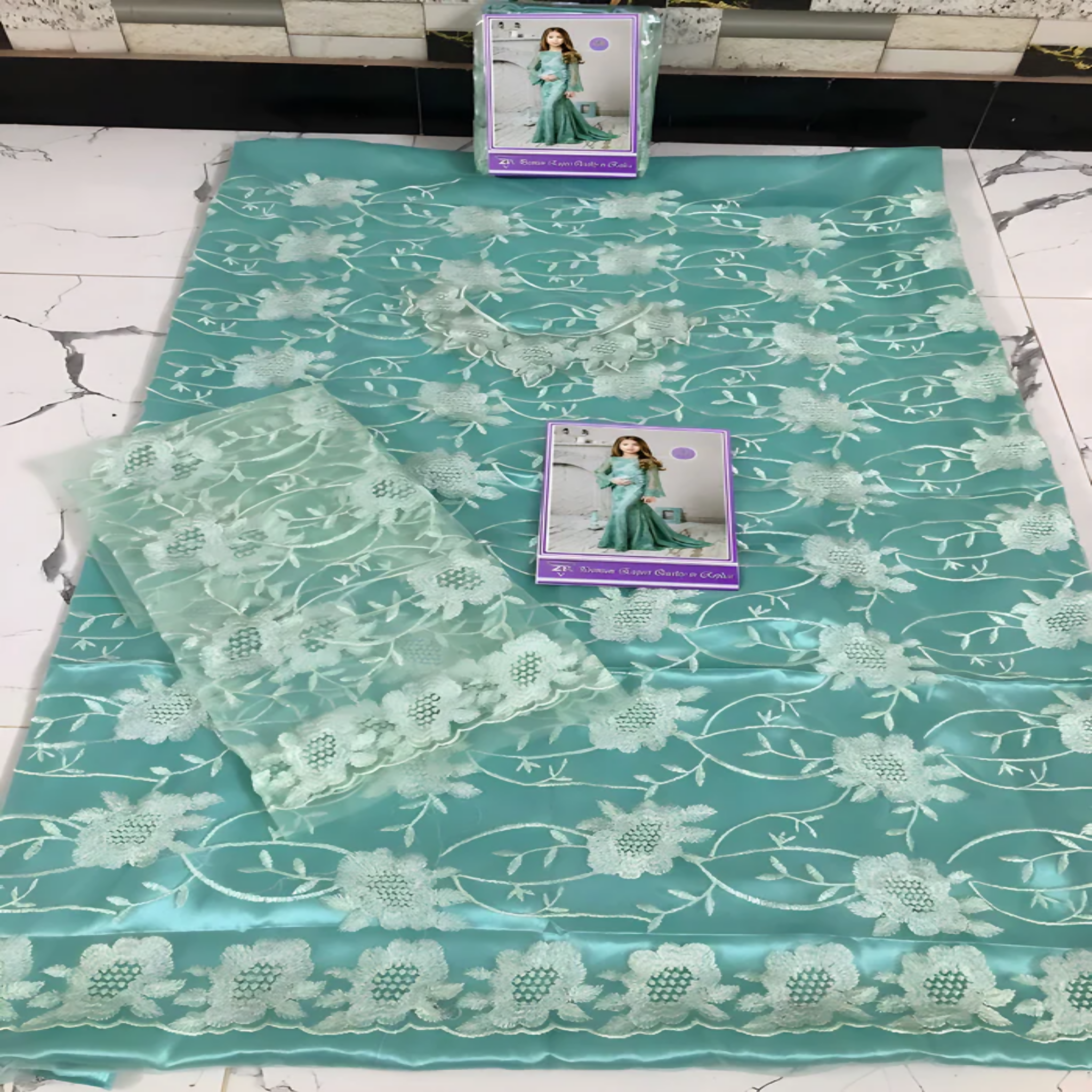 Net & Silk Suit, Elegant Net & Silk Outfit with Thread & Sequins Work, for Kids'