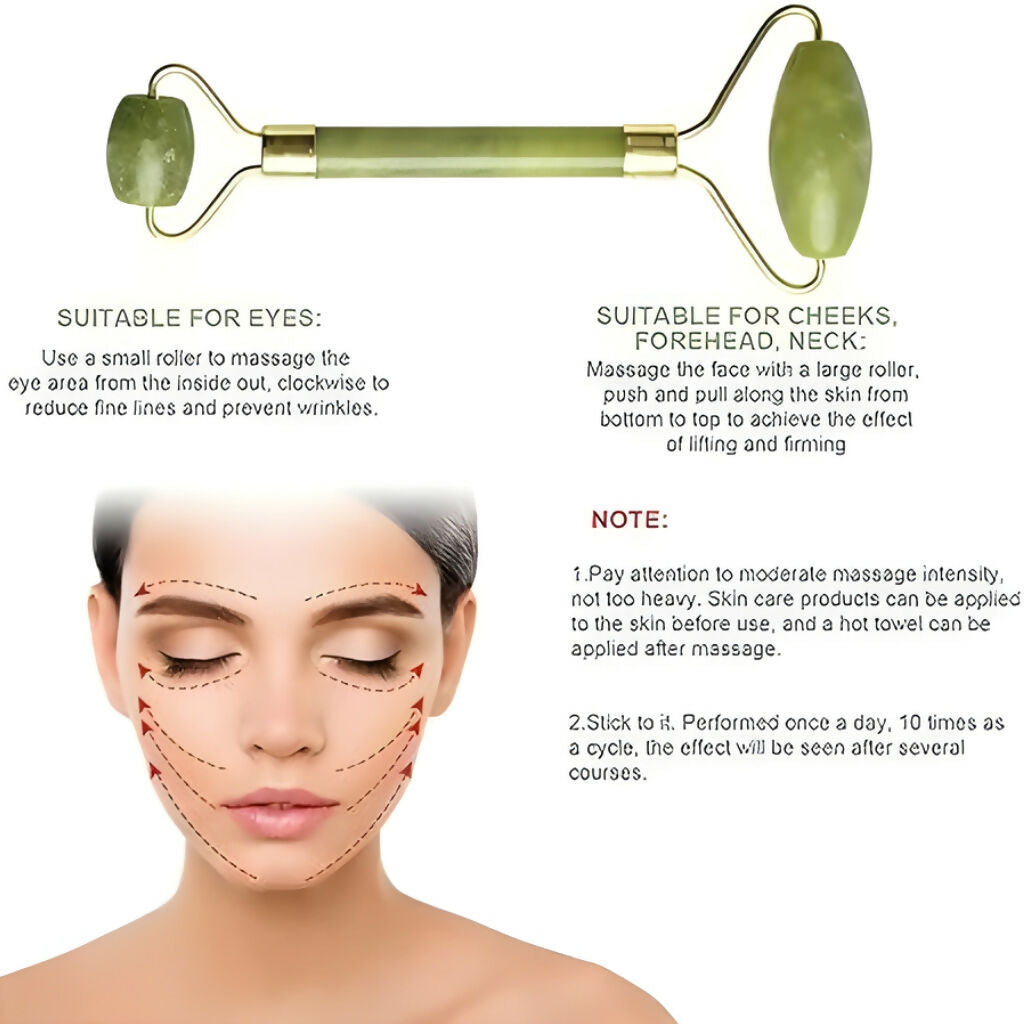 Jade Face Roller with Gua Sha Stone, Skin Firming & Jawline Sculpting Tool