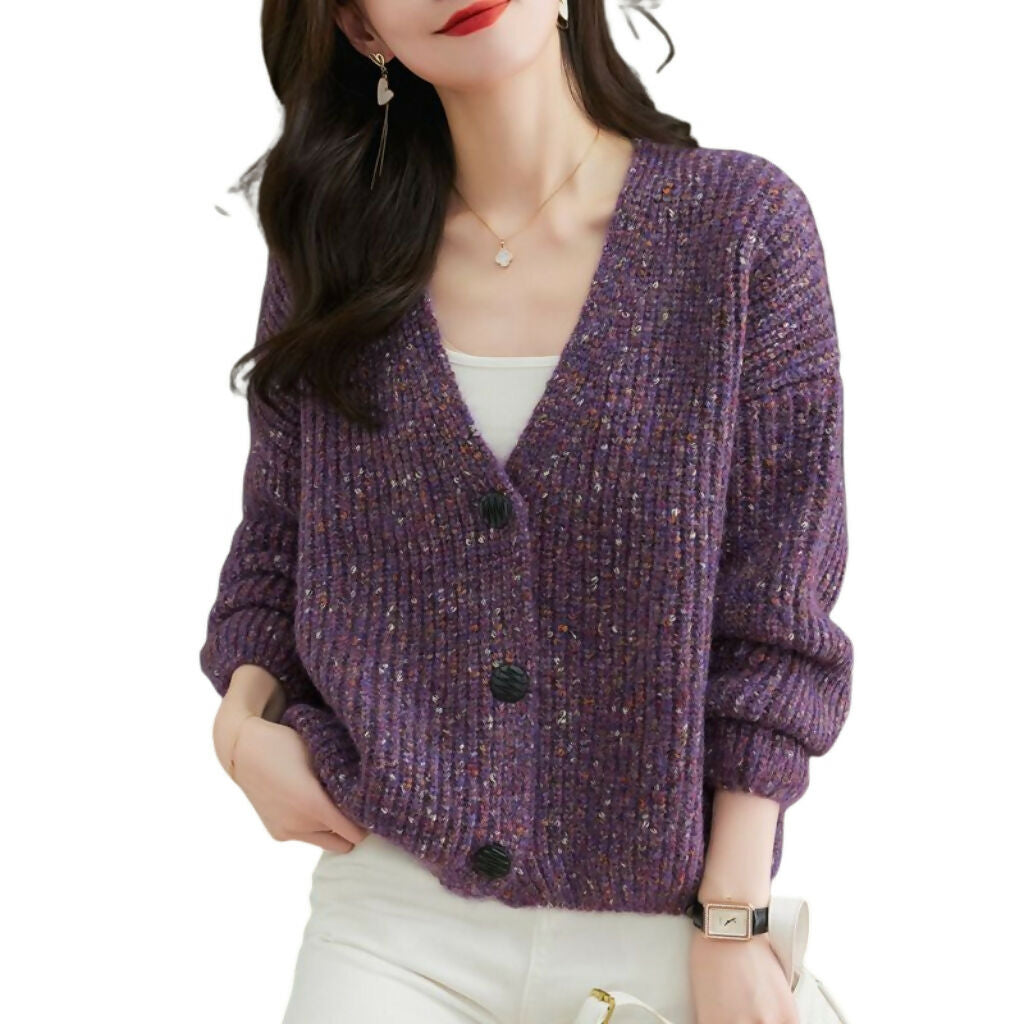 Jacket, Colorful Spotted Yarn Knitted, loose & casual, women’s winter wear