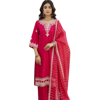 Suit, Pink Eid Ensemble, Intricate Embroidery on Fine Self Lawn Fabric