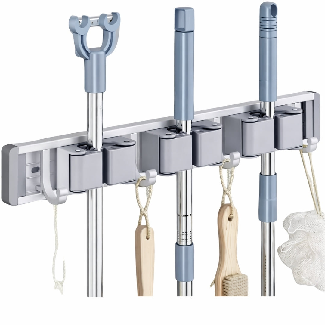 Wall Mounted Mop Organizer with Anti Slip Grip Slots