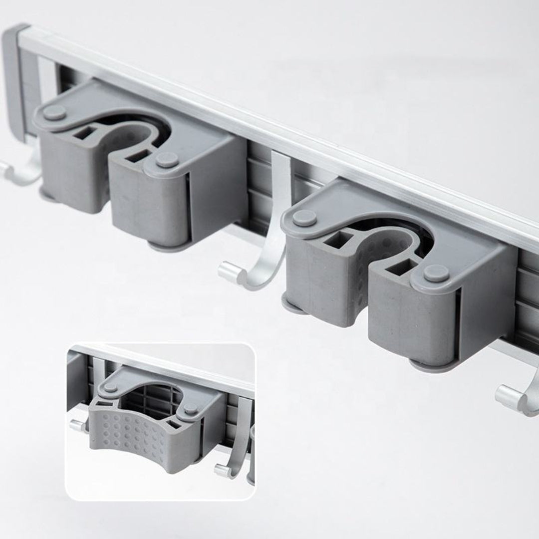 Wall Mounted Mop Organizer with Anti Slip Grip Slots