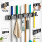 Wall Mounted Mop Organizer with Anti Slip Grip Slots