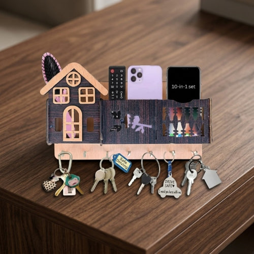 Wall Mounted Wooden Key Organizer Marble Finish Design