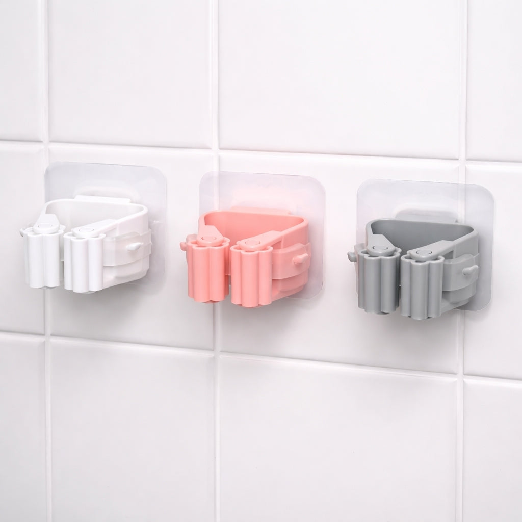 Wall Mounted Mop Holder Self Adhesive Non Slip Waterproof Organizer