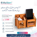 Wall Mounted Wooden Mobile Charging Holder for Home & Office