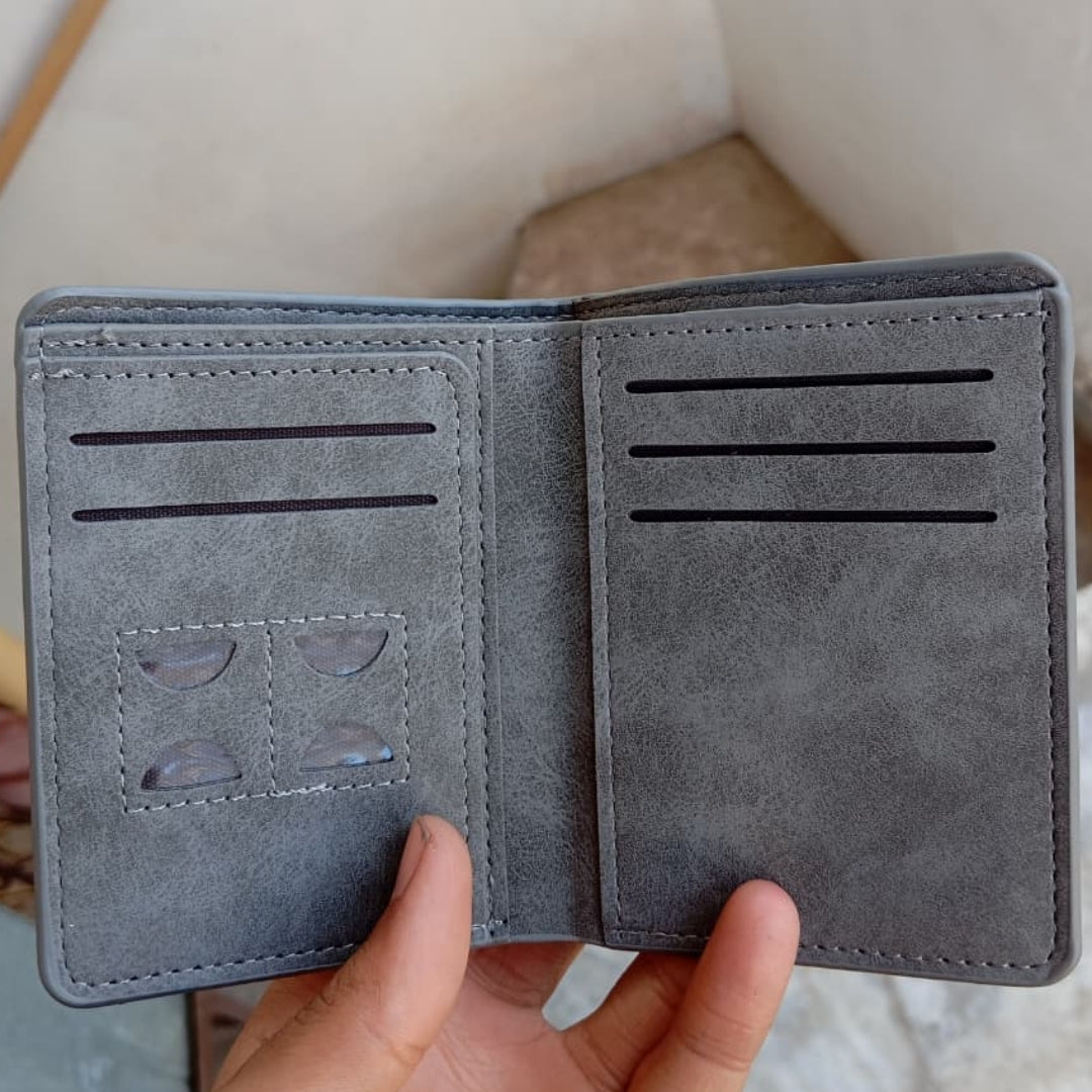 Wallet, GU II Short Slim Black Leather Style for Men