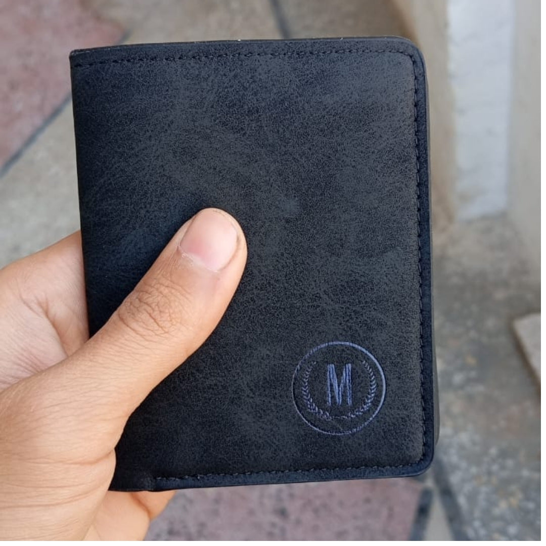 Wallet, GU II Short Slim Black Leather Style for Men