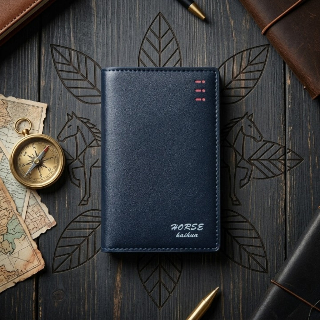 Wallet, Horse Embossed Leather, Slim Bifold Durable Black for Men