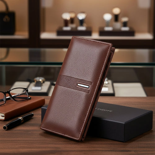 Wallet, GU II Short Slim Black Leather Style for Men