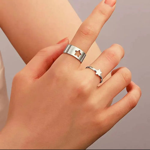 Golden Trendy Star Couple Ring 2piece set