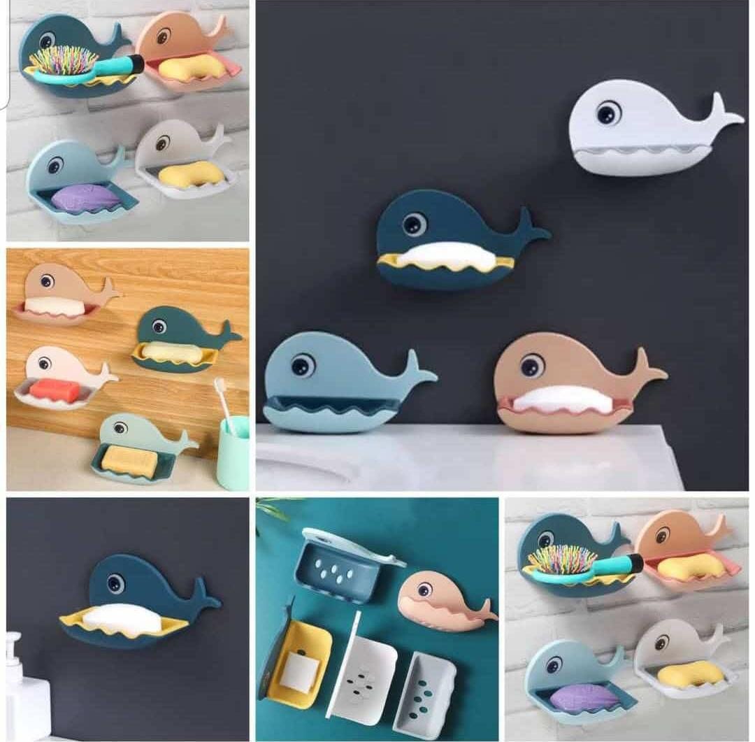 Fish Shaped Soap Dish Holder Wall Mounted Double Layer Soap Stand