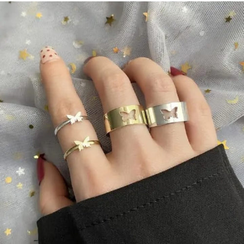 Rings Set, Butterfly Couple for Couples Adjustable Design