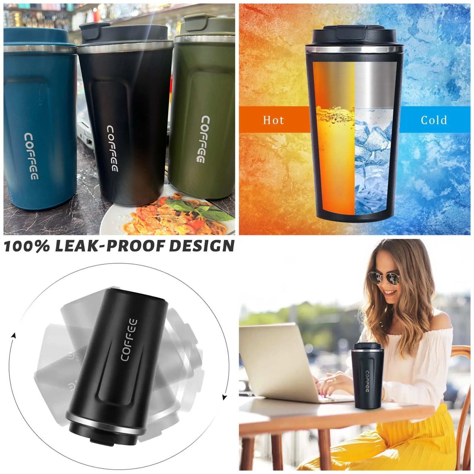 Mug, Stainless Steel Coffee Travel 510ml Double Wall Insulated Cup