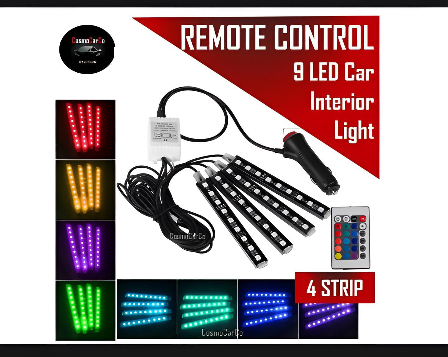 RGB Interior LED Lights 4 Strip Ambient Foot Light Kit for Car