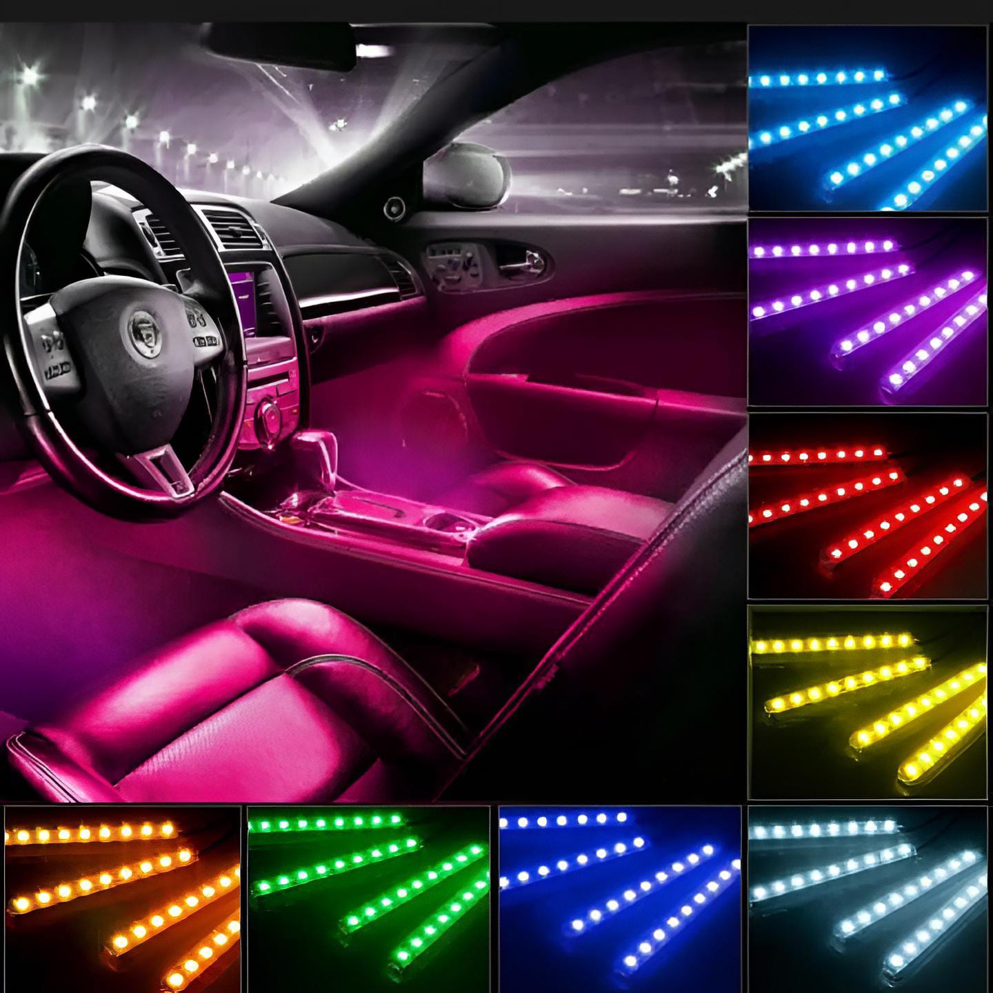 RGB Interior LED Lights 4 Strip Ambient Foot Light Kit for Car