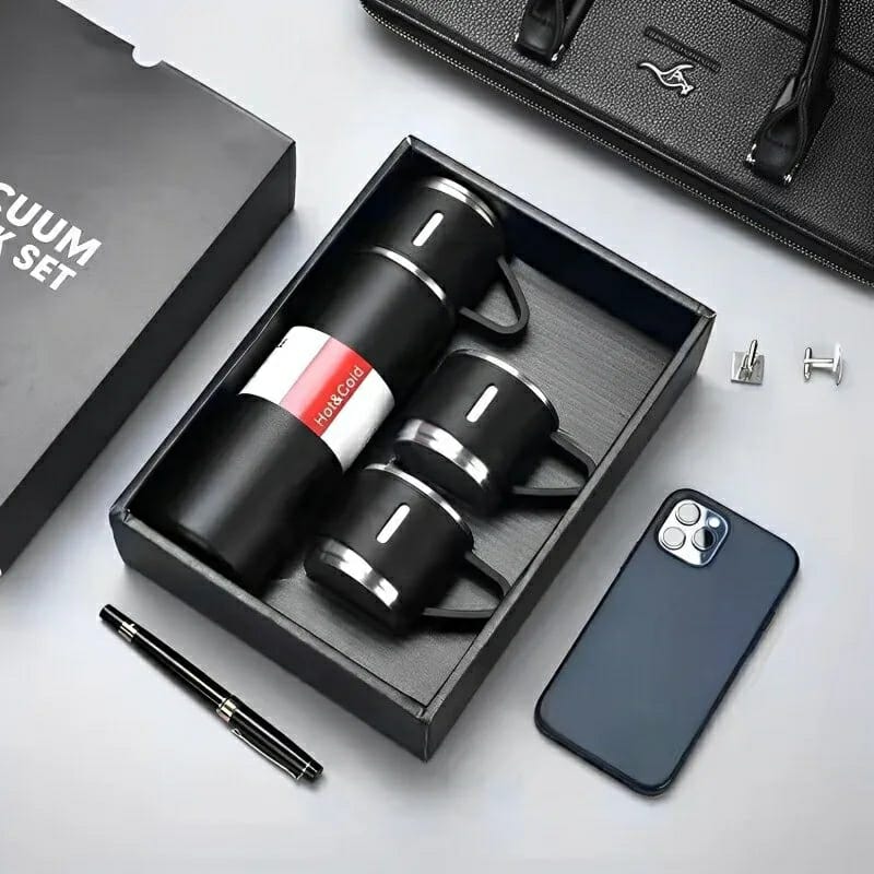 Stainless Steel Vacuum Flask Set 500ml with 2 Cups Travel Bottle