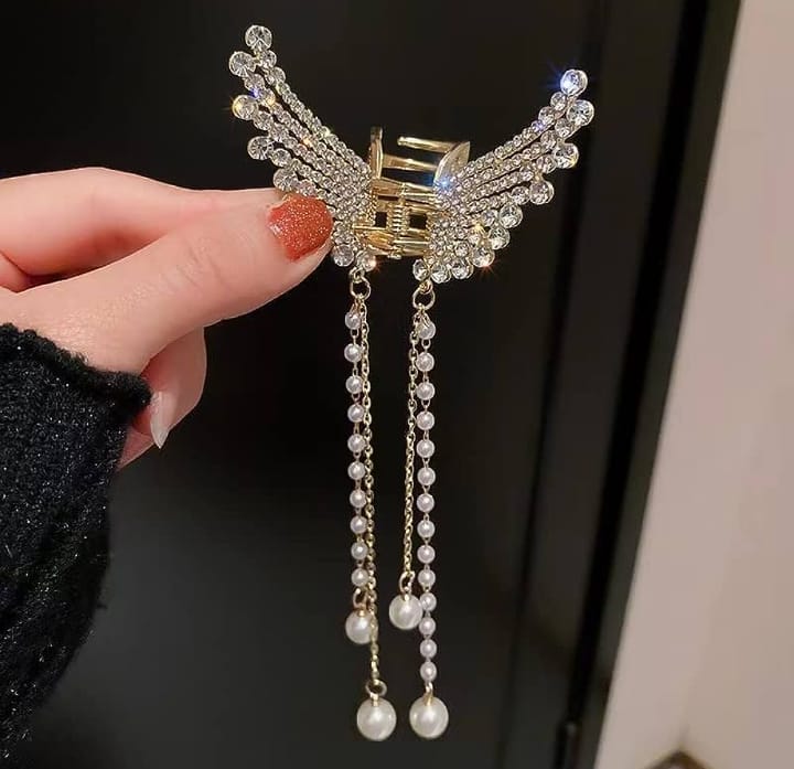 Zircon Butterfly Hair Claw with Long Tassel Korean Style